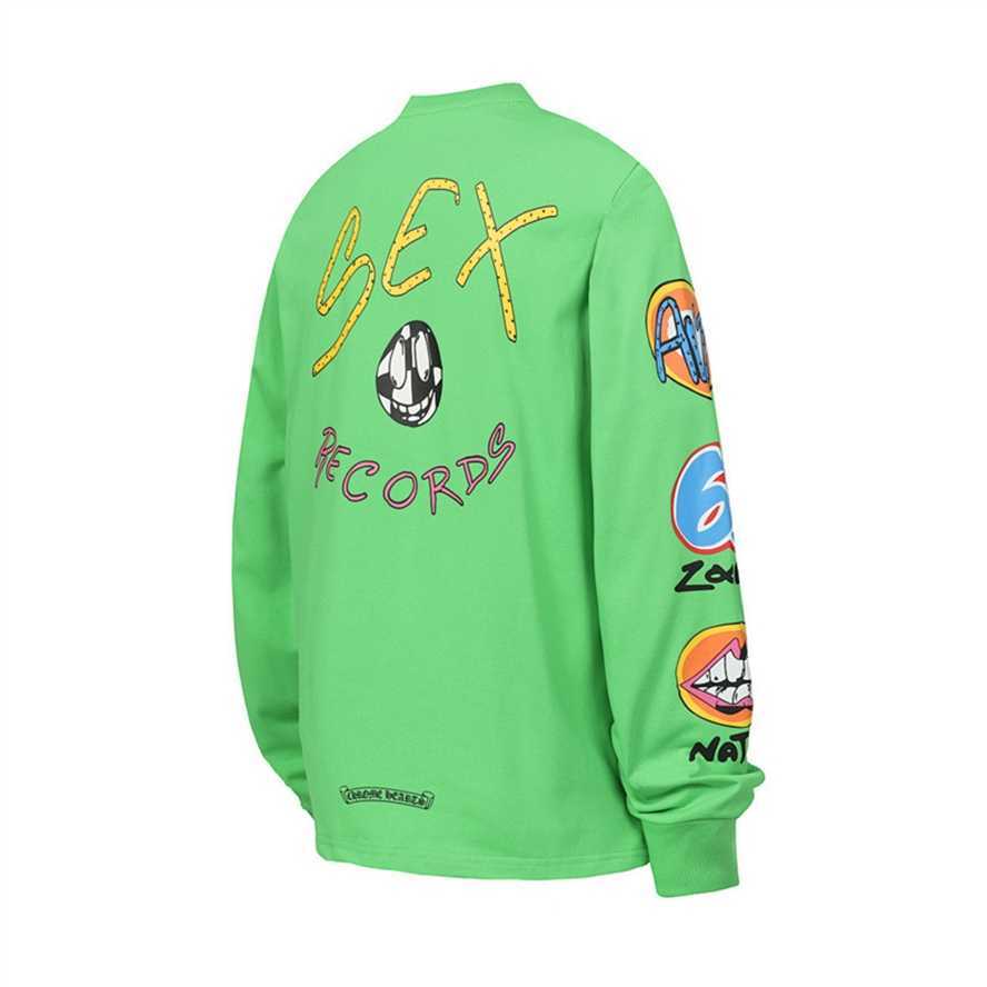 trendy new CH Chrome cross creative Sanskrit graffiti floral arm print round neck long sleeve T-shirt{category}{category}K1YW