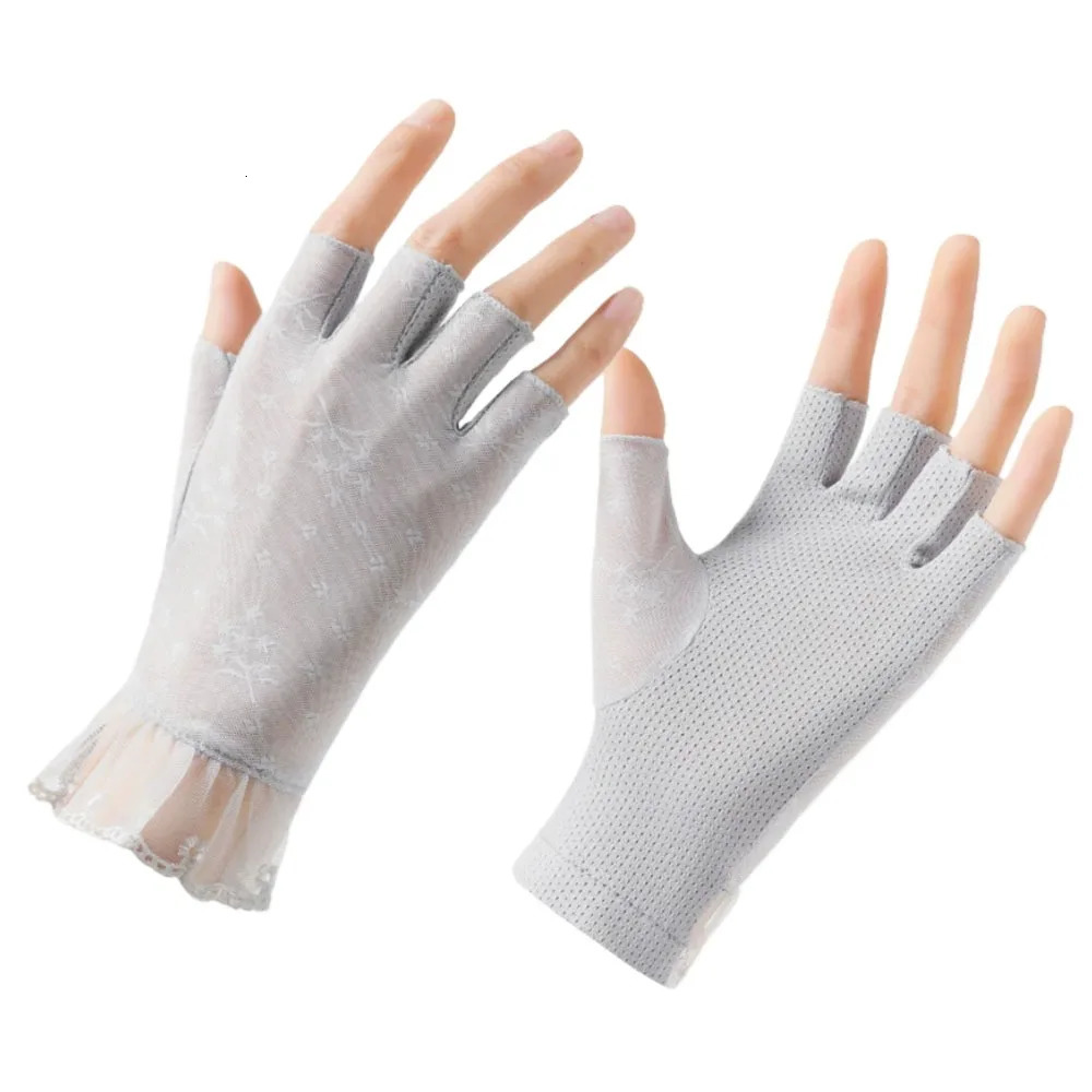 2pcs Sun Protection Fingerless Driving Gloves UPF 50 Womens UV Gloves for Cycling Sports Lace Style Gloves 260611