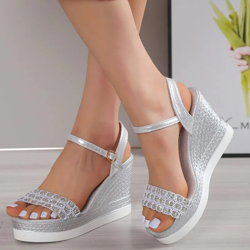 Womens Summer Wedge Sandals Thick Sole with Open Toe Casual Shoes Gold Silver y 260611