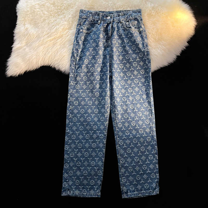 Trendy brand mens all printed jeans autumn loose straight-leg pants American retro vibe Style Street Fashion Q260612