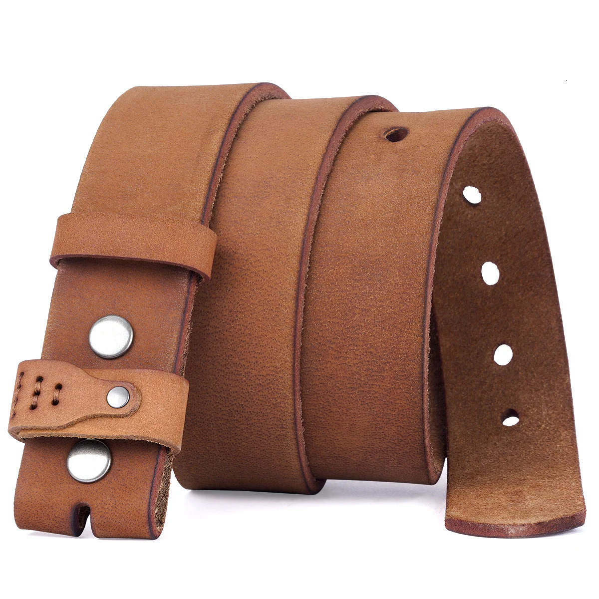 BISON DENIM Genuine Leather Mens Belt Vintage Top Layer Leather No Buckle Belts Adjustable Fit for Casual Vintage Style 260612