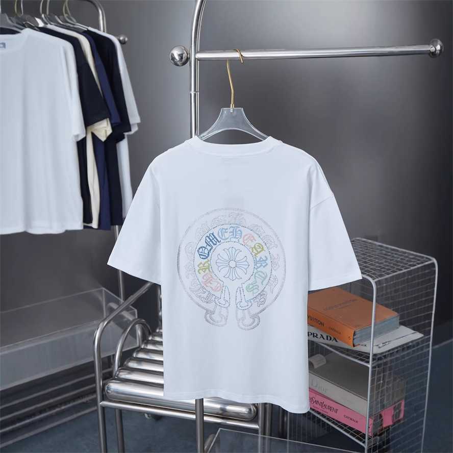 Correct version CH Chrome Summer Cross Horseshoe Rhinestone Short Sleeve T-shirt Couple Style{category}{category}ZTDQ