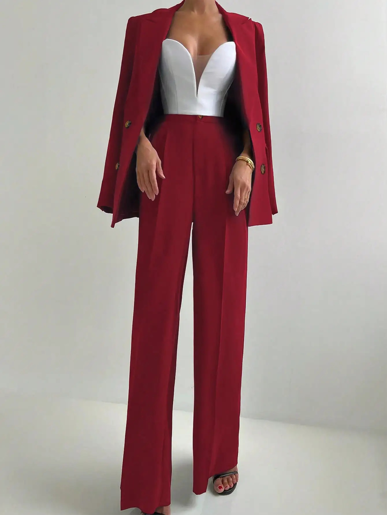 Giacca blazer casual elegante da donna e pantaloni dritti Completo in 2 pezzi Completo per festa di vigilia di Natale 260610