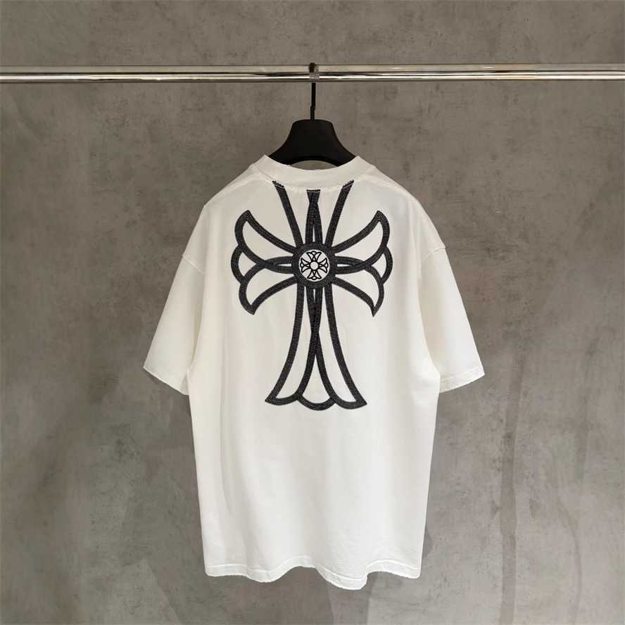 Correct version of CH Chrome Summer front and back embroidered distressed short-sleeve T-shirt for couples{category}{category}Z0DT