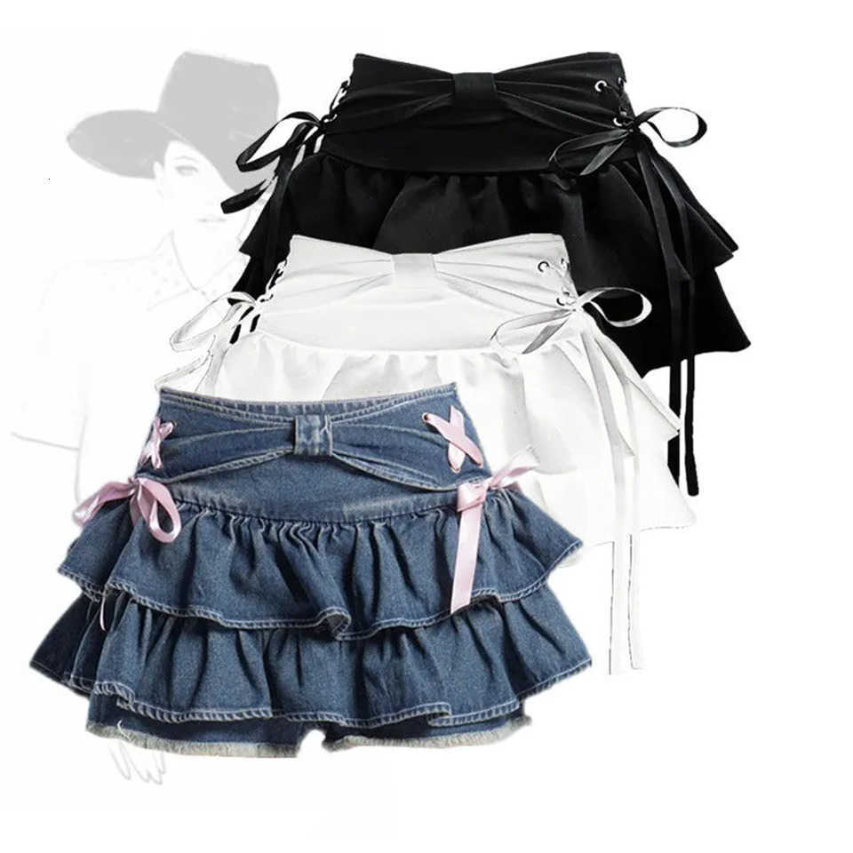New Fashion Women Hot Sweet Kawaii Bow Vintage Y2k Clothes American Streetwear Sexy Summer A-line Gothic Mini Denim Skirts M260612