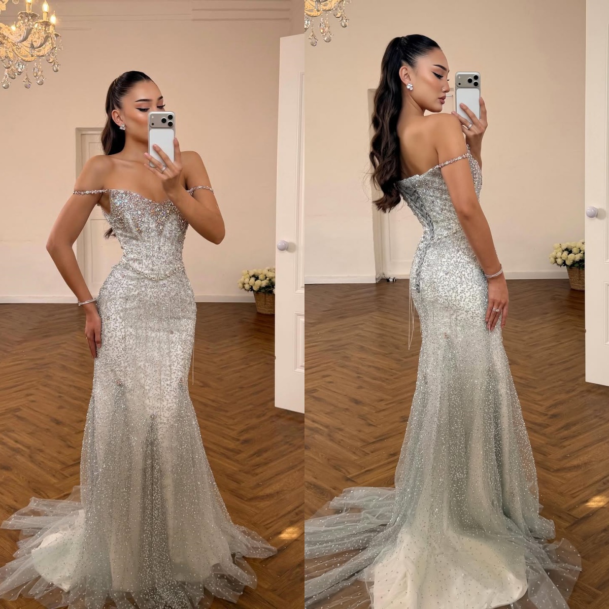 Fancy Evening Dresses Crystal Off Shoulder Mermaid Prom Dress Tassel Sequins Lace Up Rhinestone Customized Party Gown Vestidos De Noche Plus Size