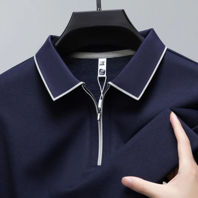 Cotton WoolMulberry Silk Mens High-Quality Polo Long-Sleeved Shirt Golf T-shirt Sweater Quick Pick Slim Top Plus Size 260612