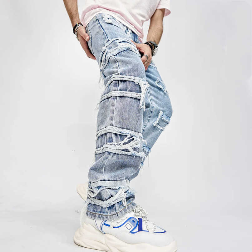 Jeans da motociclista dritti larghi Pantaloni impilati Pantaloni in denim casual S260612