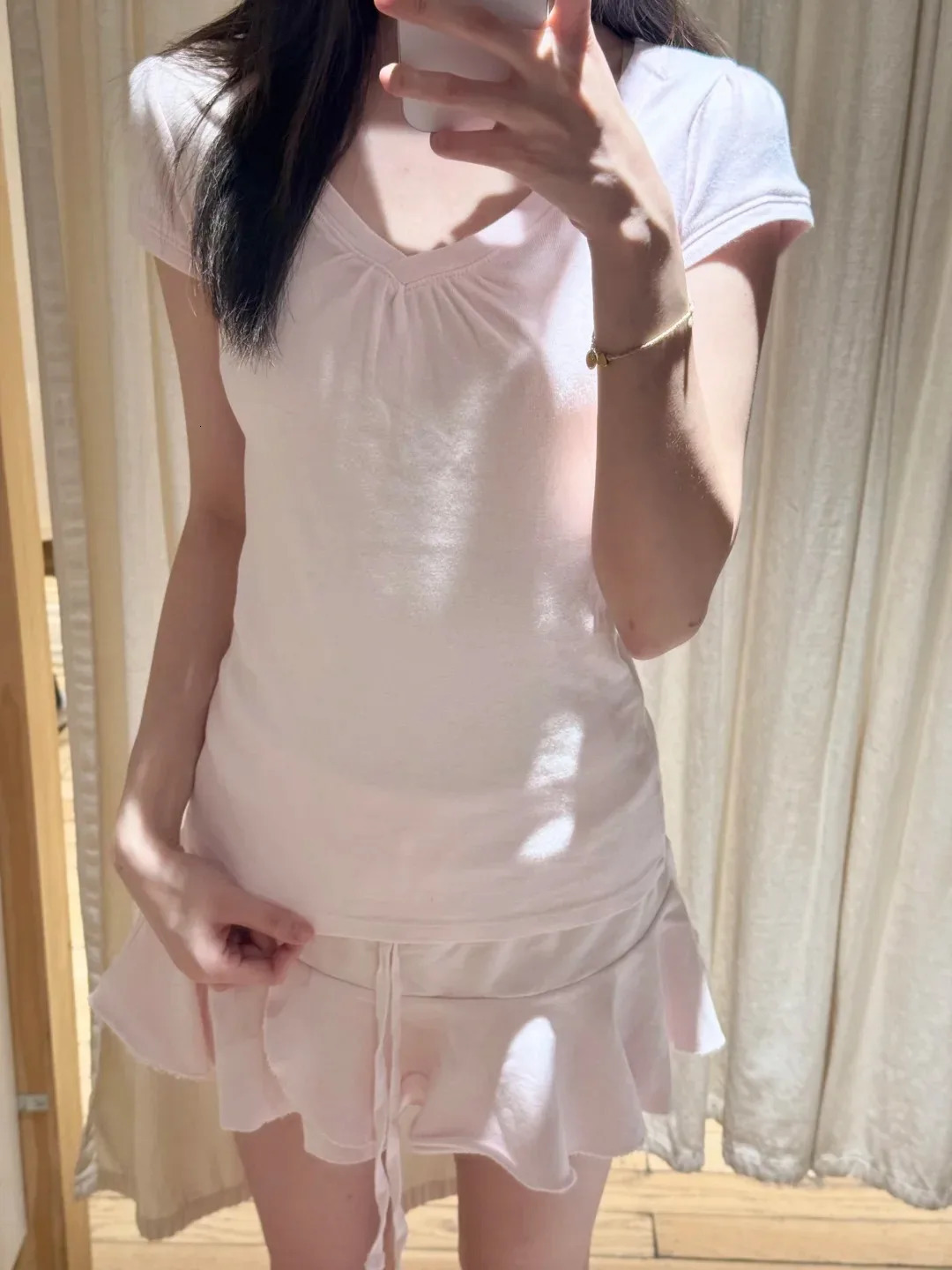 Pink Short Skirt Sets Women Cotton Casual Preppy Style Laceup Aline Skirts Set Cute Sweet Mini Ballet Faldas 2 Piece Y2K 260611