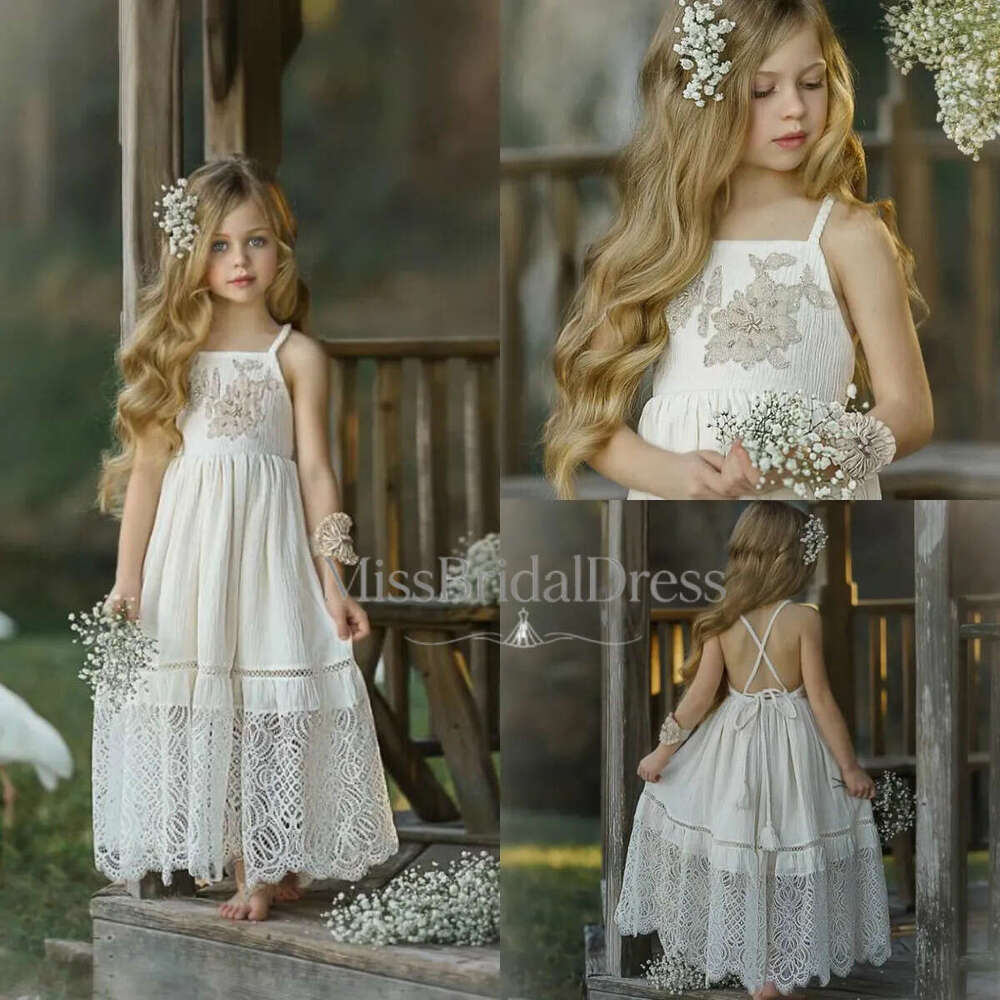 Cute 2020 Flower Dresses For Wedding White Cotton Lace A Line Kids Formal Wear Floor Length Girls Pageant Dress Mb612