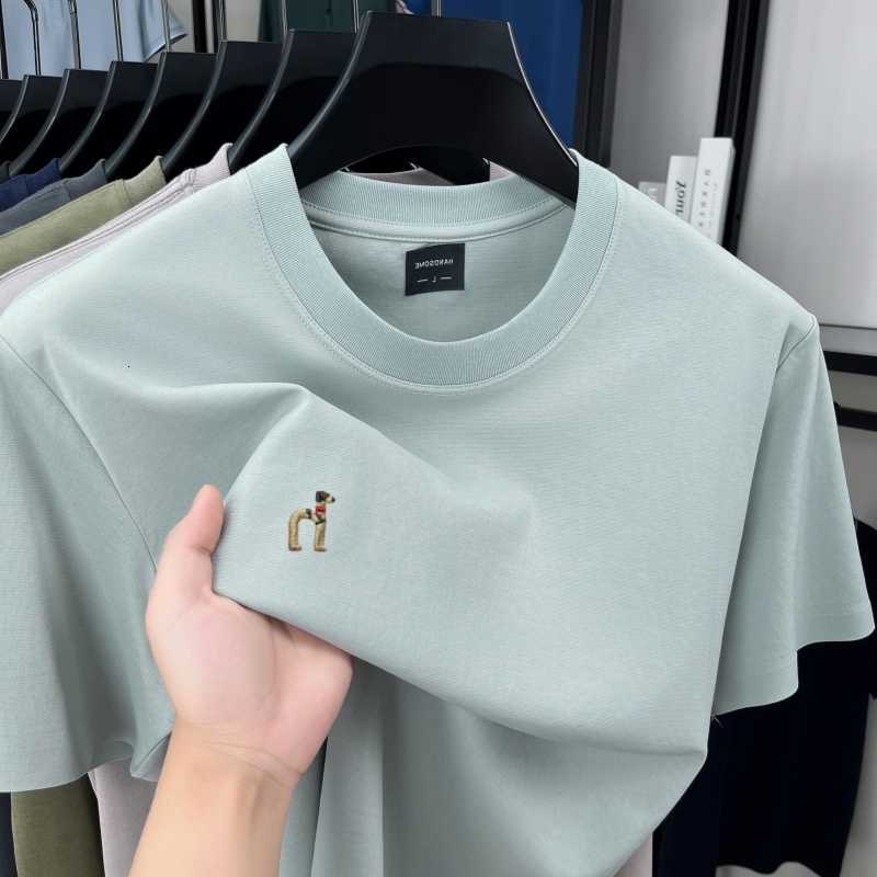 mens High brand end short sleeve T-shirt summer new Korean style cartoon dog embroidery round neck ice silk cotton top M260612