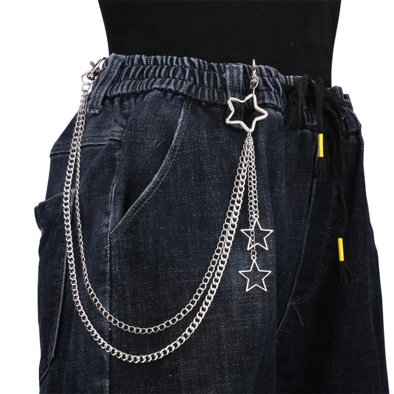 Charm Silver Color Stainless Steel Hollow Star Pendant Trousers Chain for Women Men Personality Hip Hop Body Waist Jewelry y260610