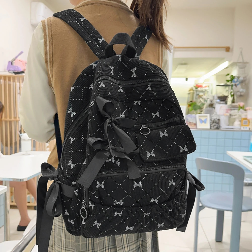 Korean College Style Backpack with Large Capacity for Daily Tutoring in Autumn and Winter Fashionable n Bow Tie 260605