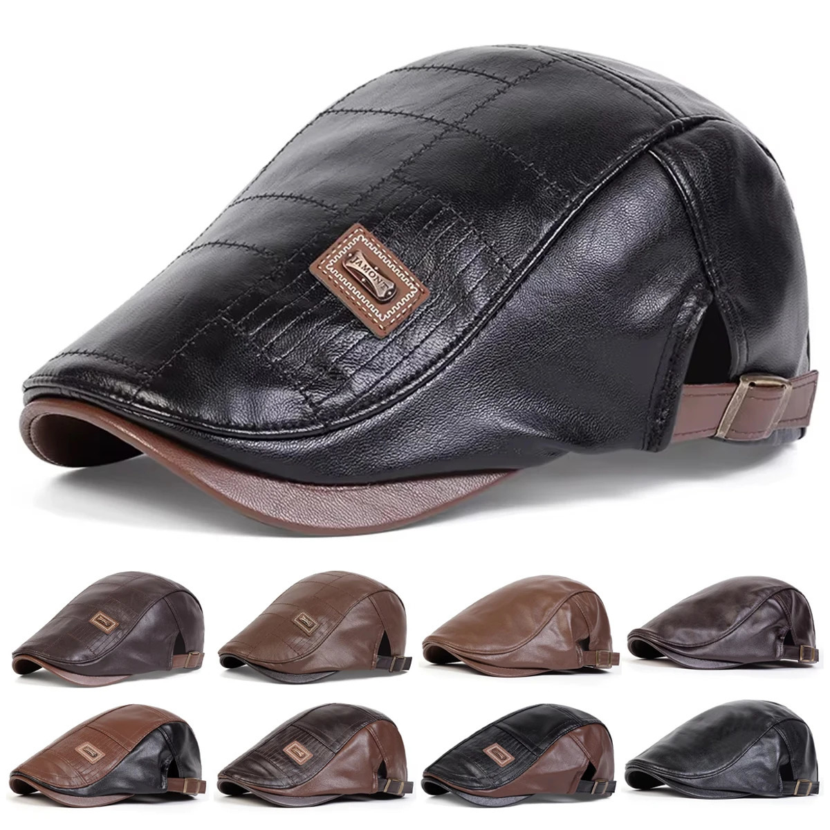 Men Retro Pu Leather sboy Caps JAMONT labeling British Painters Hats Spring Autumn Side Adjustable Flat Cap Hip Hop Berets260610