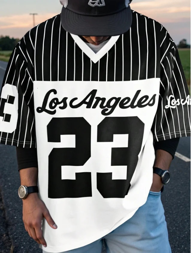 Stripe Los Angeles Print VNeck Short Sleeve TShirt Summer Graphic Tee Baseball s Plus Size Womens Mens Sport 260611