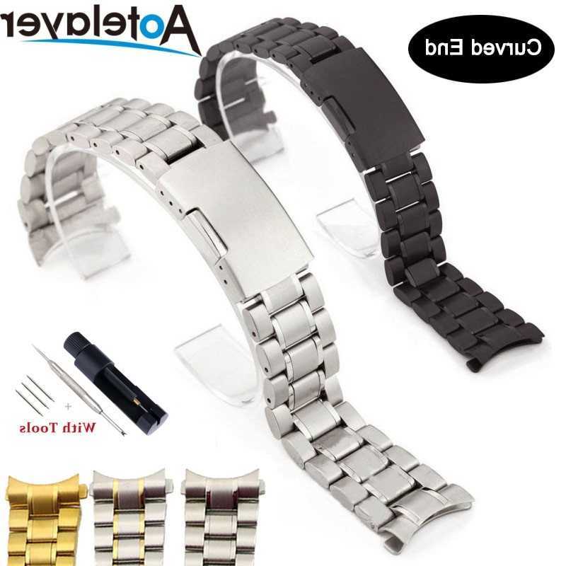 12 14 16 18 19 20 21 22 24mm High Quality Solid Stainless Steel Curved End Strap Wrist Band Accessories With Tool Q260612