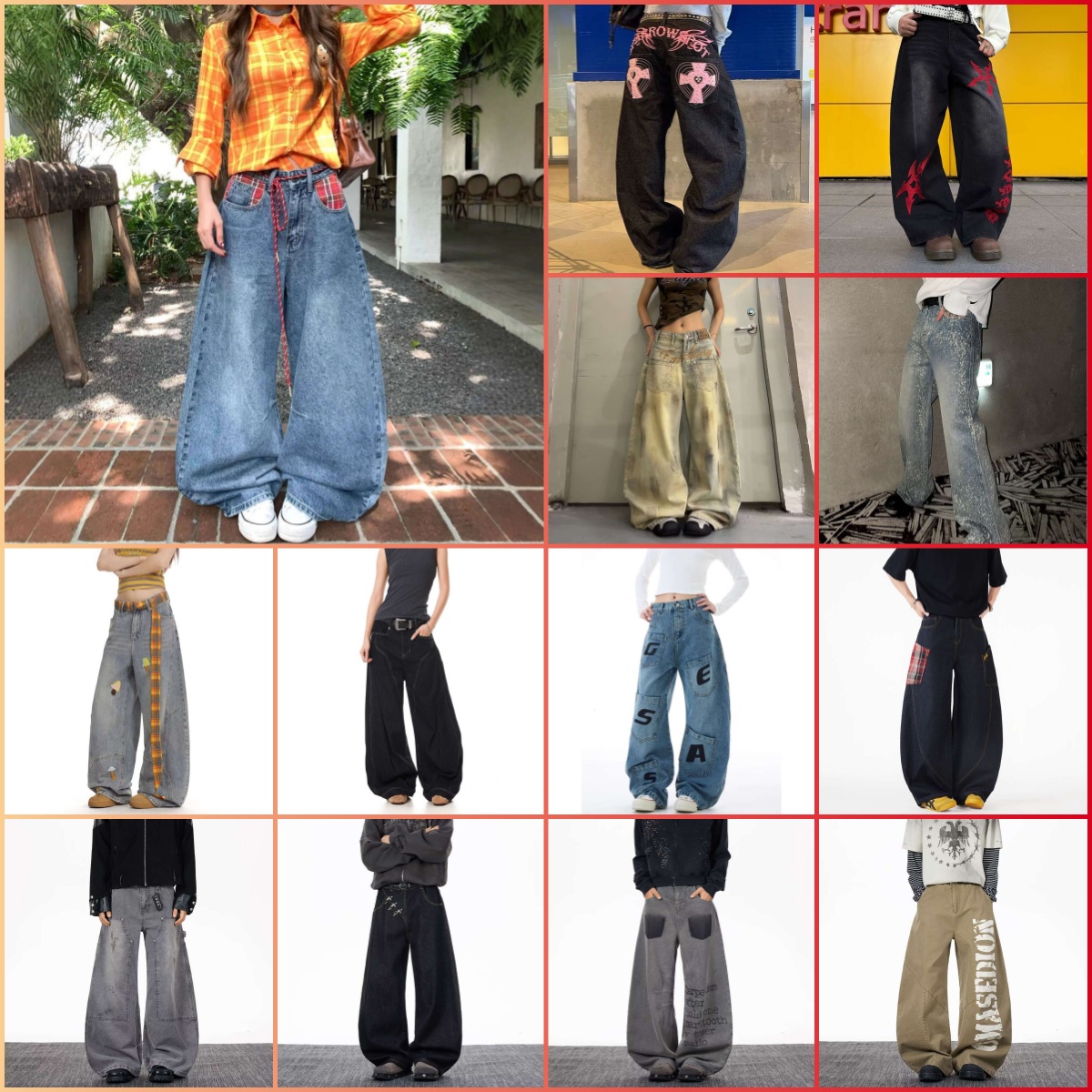 Womens Y2K Baggy Jeans Designer High Waist Wide Leg Denim Pants with Unique Print Striped Pattern Design Casual Streetwear Trousers Hip Hop