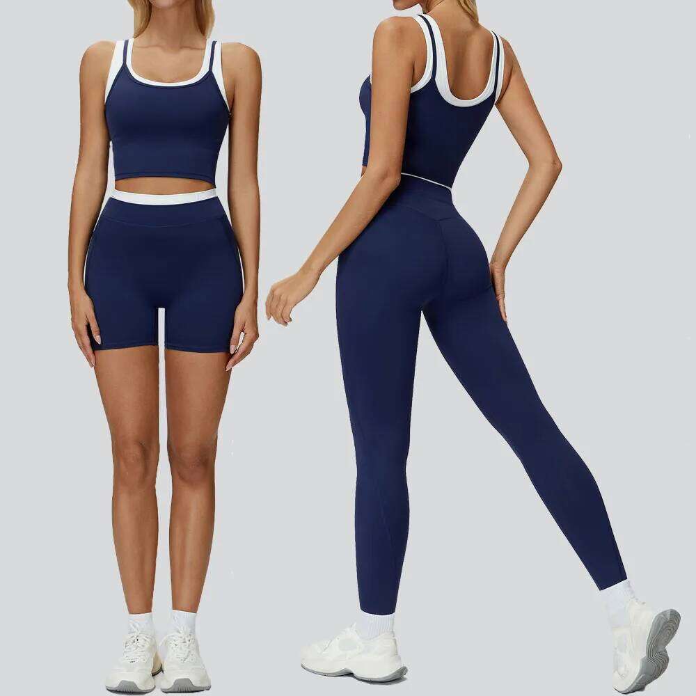 Yoga Sportswear Women's 2PCS Workout Set Gym Top Female Clothing Bra High Waist Leggings Ribbed Fitness Sports Suit 26L0612