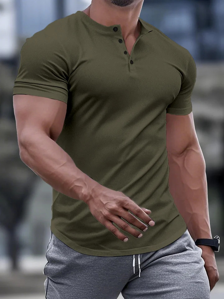 Summer Classic Mens POLO shirt solidcolor casual comfortable breathable standup collar shortsleeved muscle sports top 260612