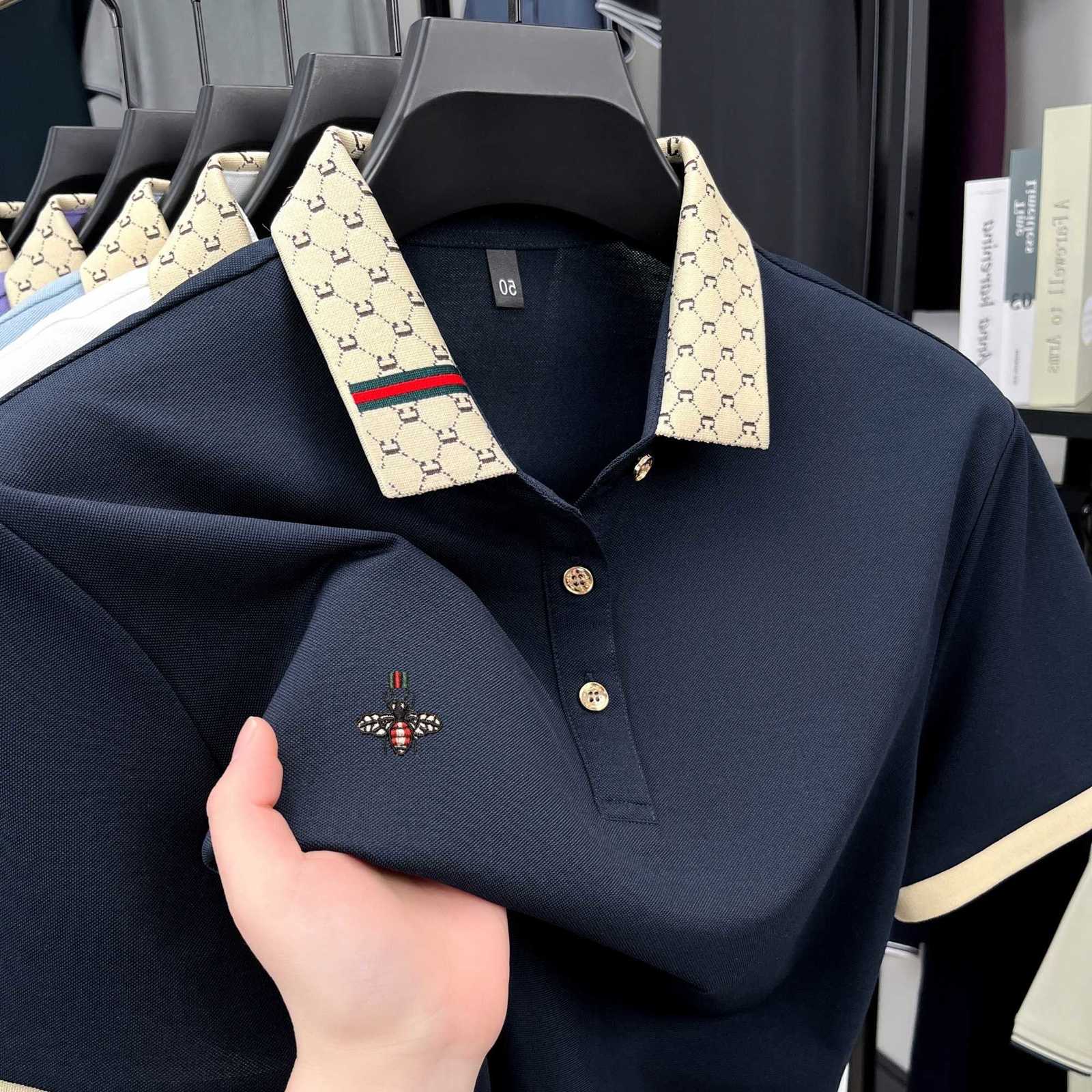 short Personality letter jacquard lapel sleeve T-shirt men brand Little embroidery fashion trend summer shirt M260612