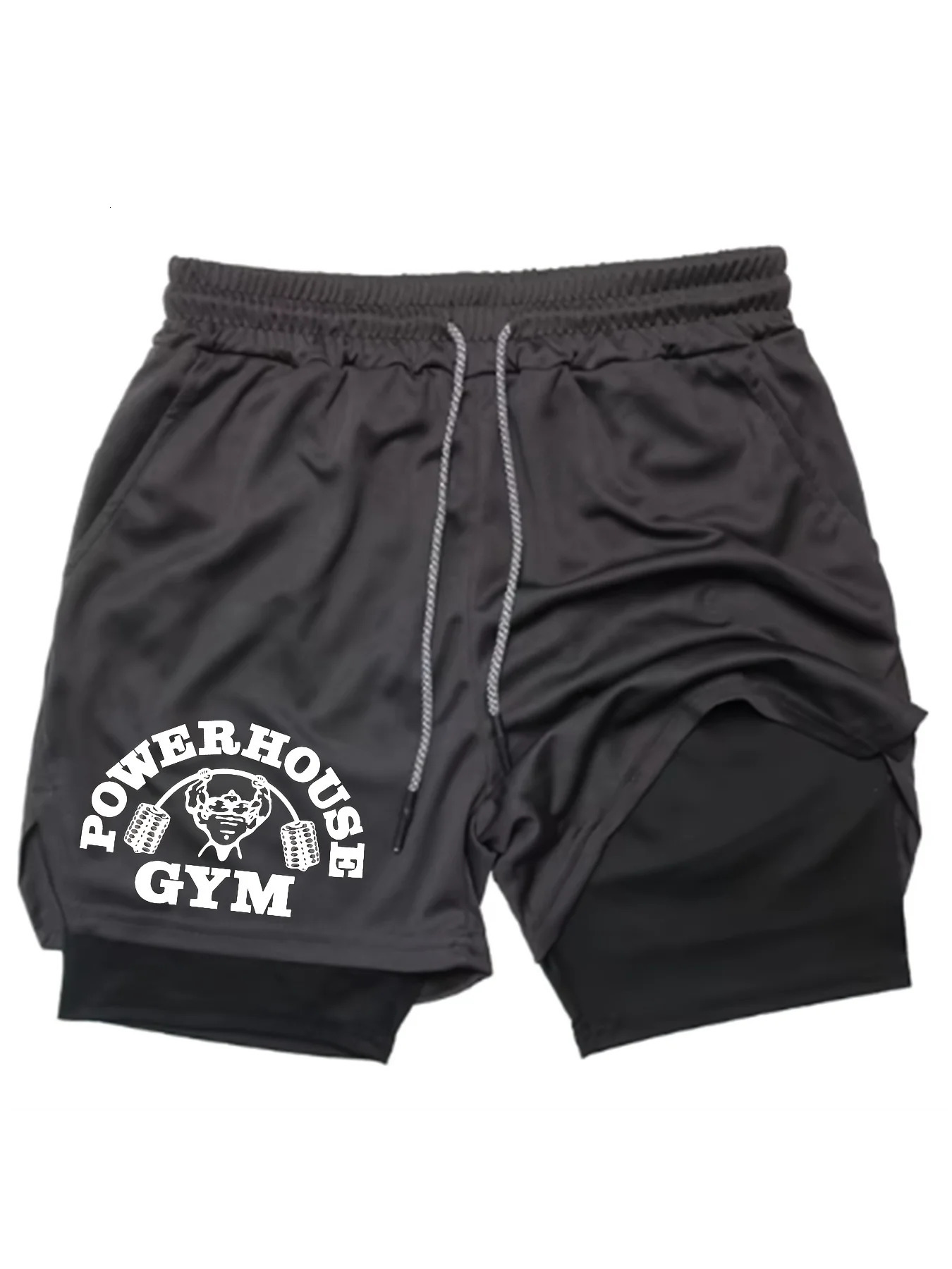 Quick-drying Sports Shorts Mens 2-in-1 Fitness Pants Running Exercise Shorts Sportswear with Mobile Phone Pocket Mens Clothing 260612