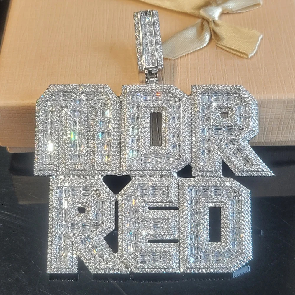 Customized Iced Out Square Name Pendant Personalized Any Letter Number Necklace Cuban Chain Icy Two Rows Hip Hop Jewelry Gifts 260611