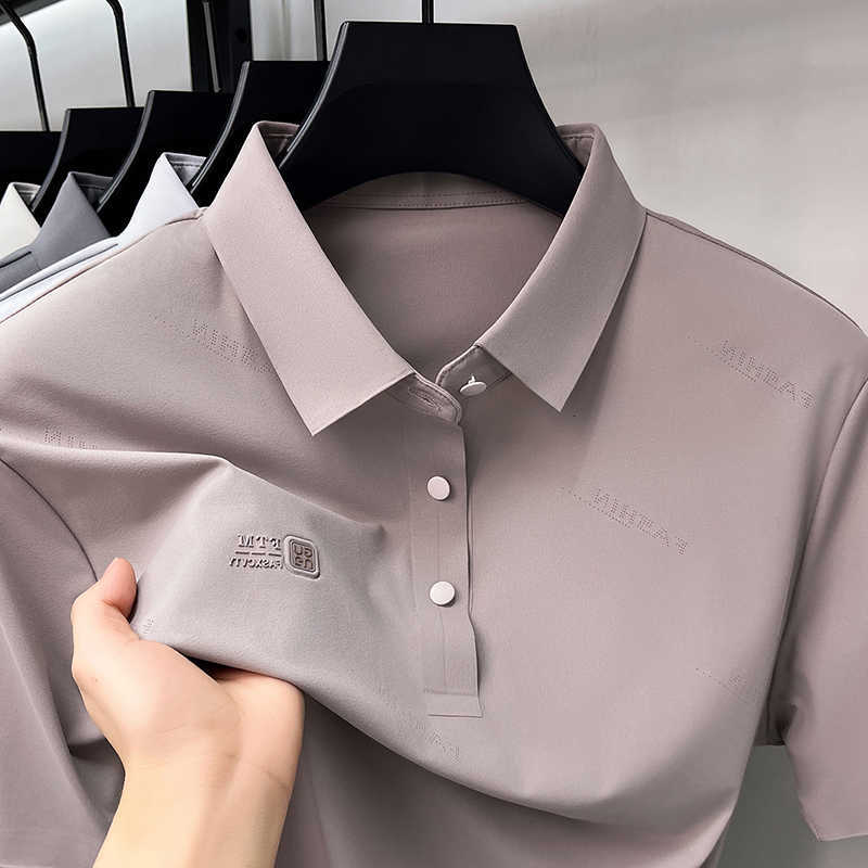short letter embossed brand sleeve shirt fashion mens new high-quality ice silk breathable business casual T-shirt M260612