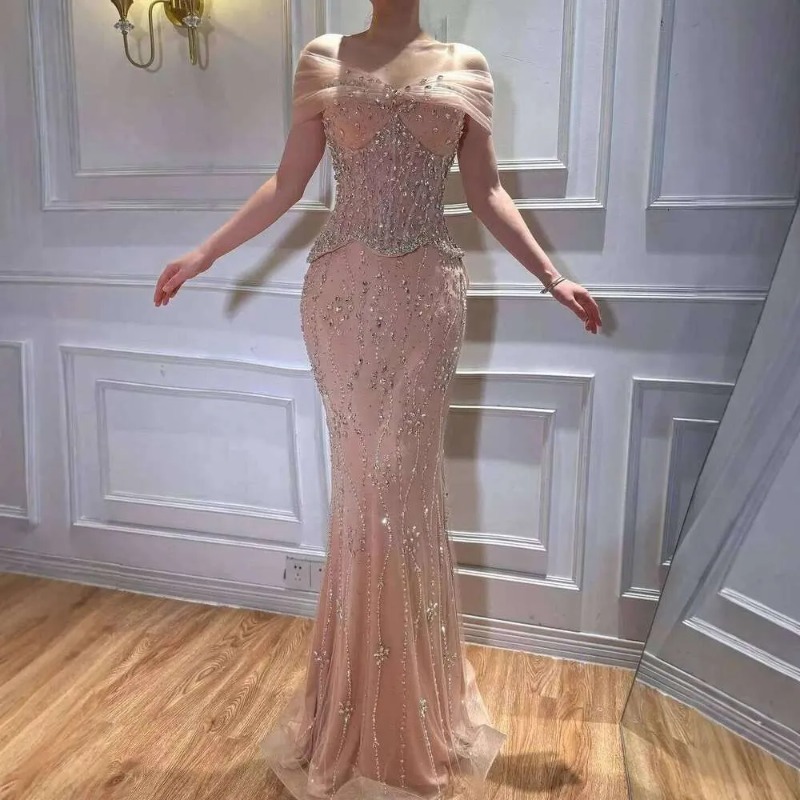 Luxury Pink Elegant Beading Mermaid Evening Dresses for Women Party Custom Made