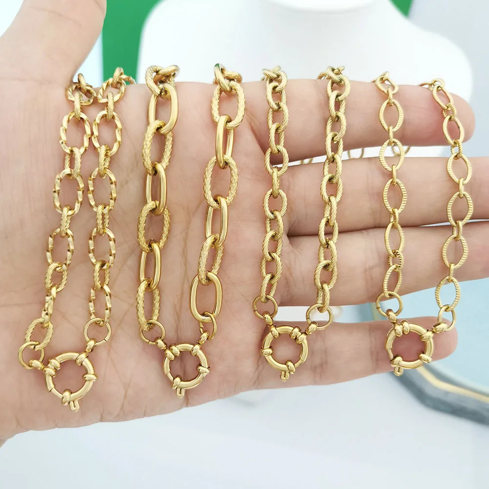 Sailor Spring Clasp Necklace Women Men Choker Stainless Steel Geometric Link Twisted Chain Rolo PVD Gold Color Silver Wholesale 260608