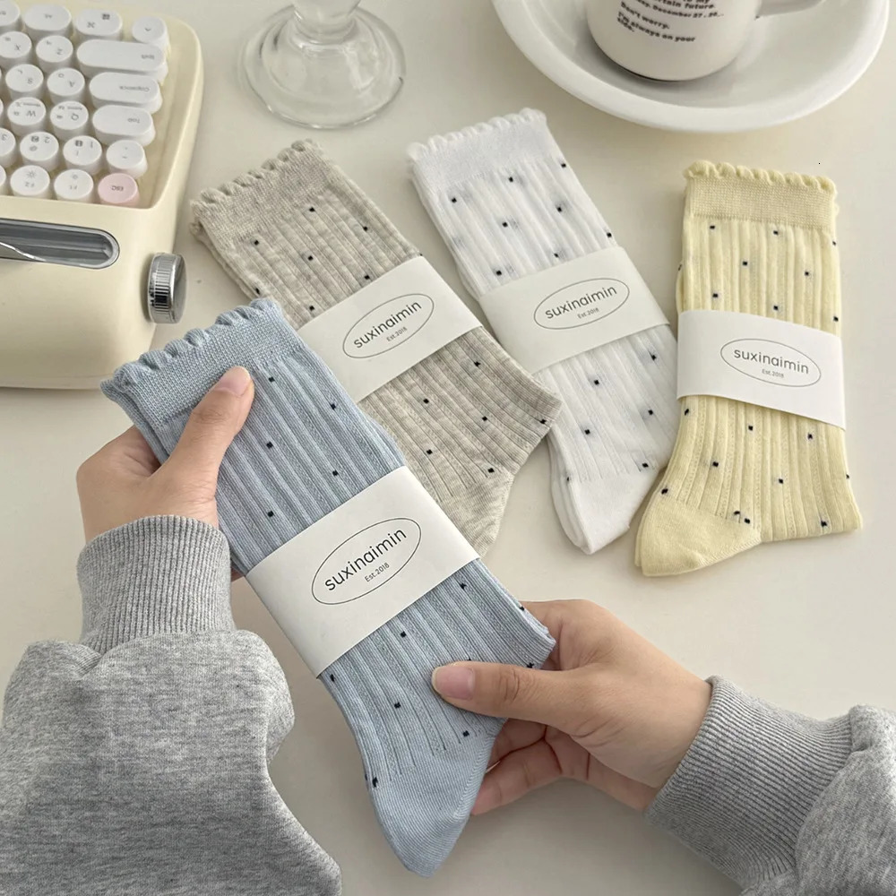 Summer Thin Polka Dot Women Socks Retro Harajuku Cotton Crew Socks Women Girl Fashion Soft Comfortable Japanese Kawaii Cute Sox 260612