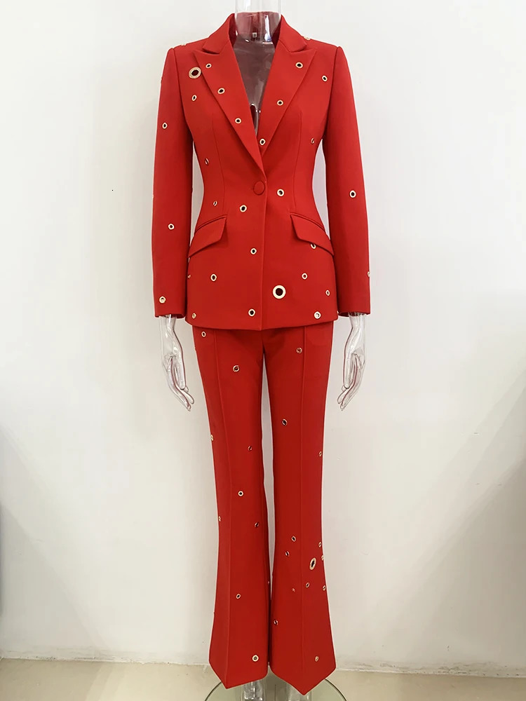 HIGH STREET 2026 FW ner Fashion Runway Suit Set Ladies Slim Fit Single Button Rivet Gromet Blazer Jacket Pants 260601