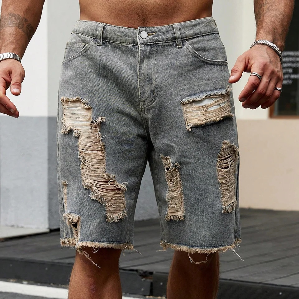 Summer Mens Fashion Stretch Denim Shorts Retro High Street Style Old Slim Fit Short Jeans Splicing n Cotton 260610
