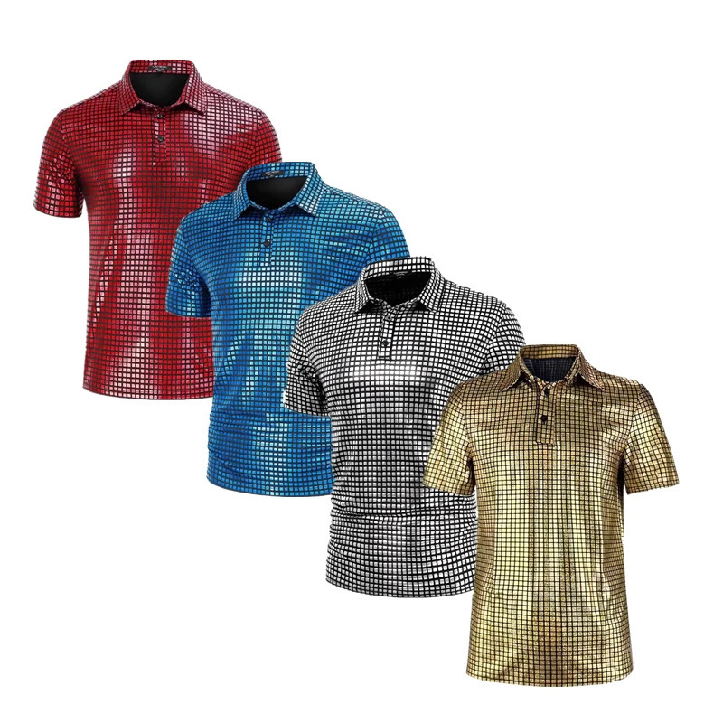 Summer mens checkerboard plaid lapel polo shirt breathable and comfortable shortsleeved 260609
