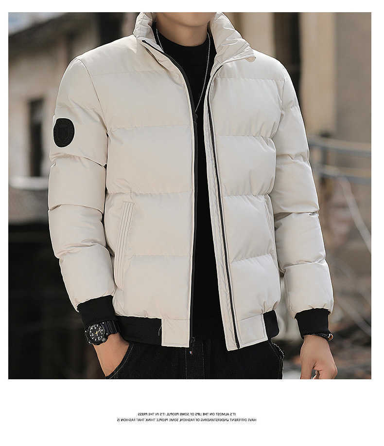 2025 Winter New Solid Color Zipper Down Jacket Thick Cotton Men Trendy Brand Casual Youth Coat Versatile Comfortable Top Q260612