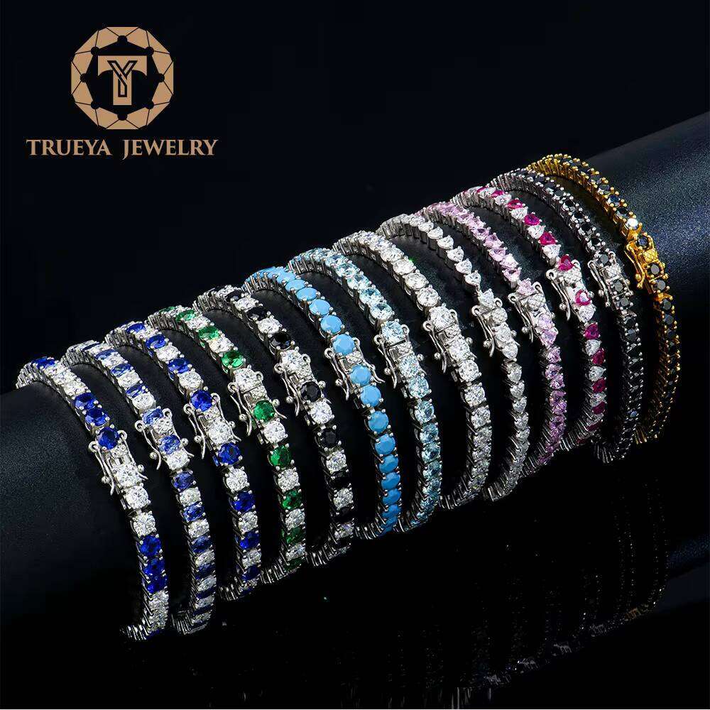 Wholesale custom-made women's luxury 925 sterling silver ice-out colored diamond moissanite jewelry tennis chain bracelet