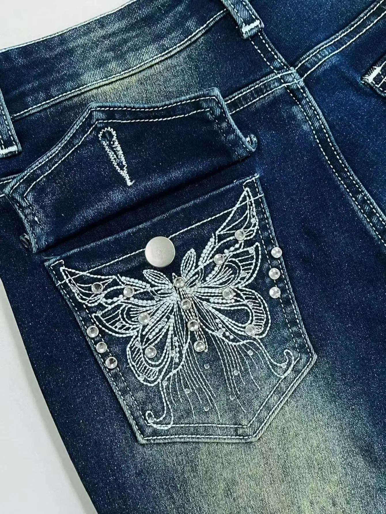 Fashion Y2k Jeans For Woman Blue High Waist Flared Denim Pants With Embroidery Vintage Retro Style 2025 Trendy Collection 260609