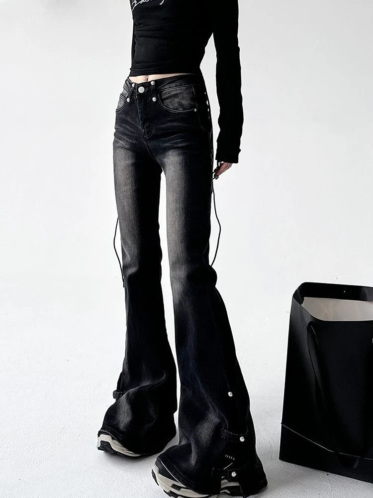 American Streetwear Jeans Spicy Girl High Waist Female Slim n Flare Pants Y2k Harajuku Vintage Punk Gothic Womens Clothing 260612