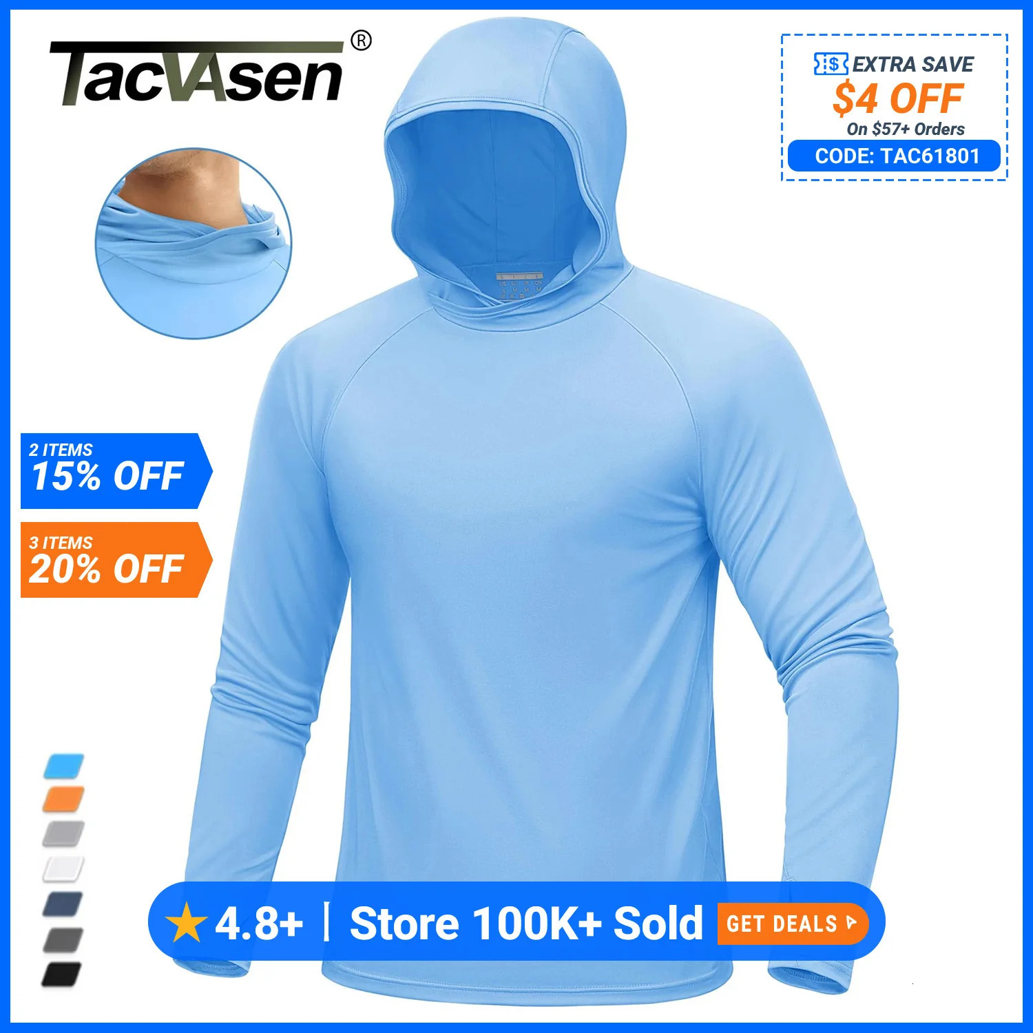 TACVASEN UPF 50 Hooded TShirts Mens Quick Dry UV Block Sun Shirts Lightweight Hoodie Shirt Running Fishing Performance Tops 260601
