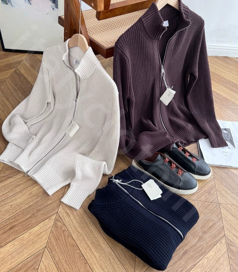 Quiet Luxury Sweaters for Men Autumn and Winter Old Money 100% Cotton Zipper Cardigan B1289