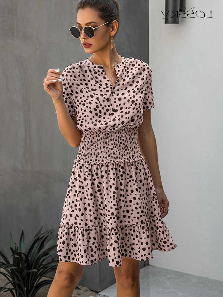 Dresses Casual Womens Leopard Pattern Casual Black Summer Ruffled Mini Dress Button Womens Waist Clothing Womens Dress S260612