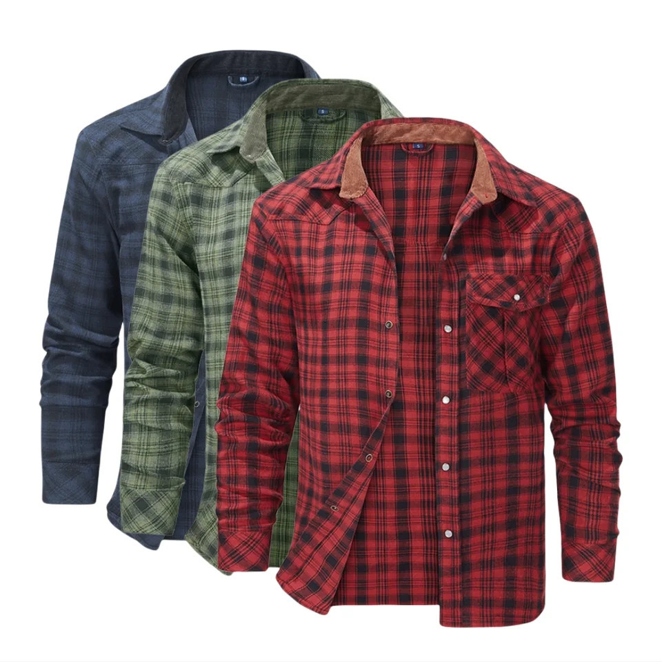 Mens Shirts Spring Flannel Long Sleeve Plaid Checkered Brushed Casual Western Cowboy Pearl Snap Shirt Clothes US Size 260612