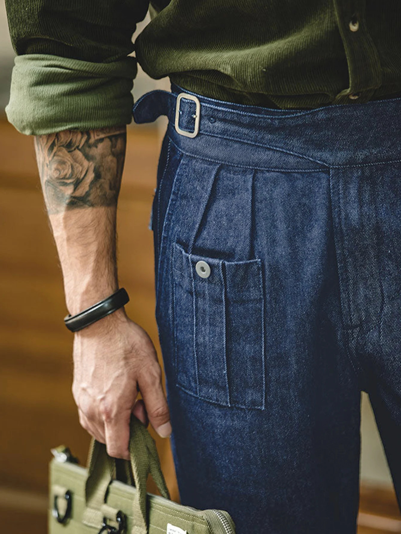 Elegant casual denim style Italian comfortable fabric button high waisted pants mens suit suitable for daily commuting 260612