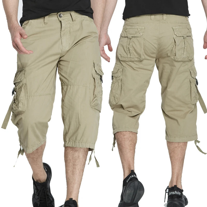 style Cotton Below Knee Length 34 Long Shorts Mens Tactical Pants Multi Pocket Summer Twill Work Cargo Man 260605