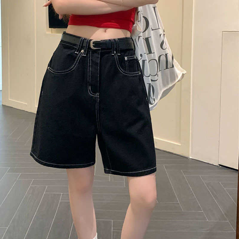 2025 Donne Nere Pantaloncini Jeans Estate Baggy Y2K Moda Pantaloni corti in denim dritto Donna Vintage Streetwear Pantaloncini Jean larghi M260612