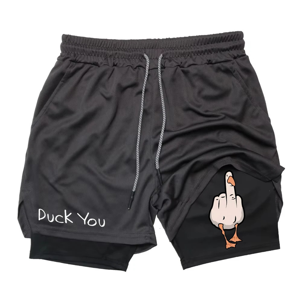 Cartoon Duck Print Mens Shorts Summer Double Layer Letter Print Quick Drying Pants Fitness Tracksuit Beach Short Pants RL0358 260612