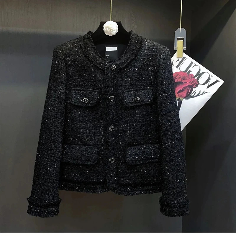 Womens Short Jacket 2026 Spring Autumn High-grade Tweed Lady Casual Outerwear Solid Single Breasted Ladies High-Quality Coat 260608