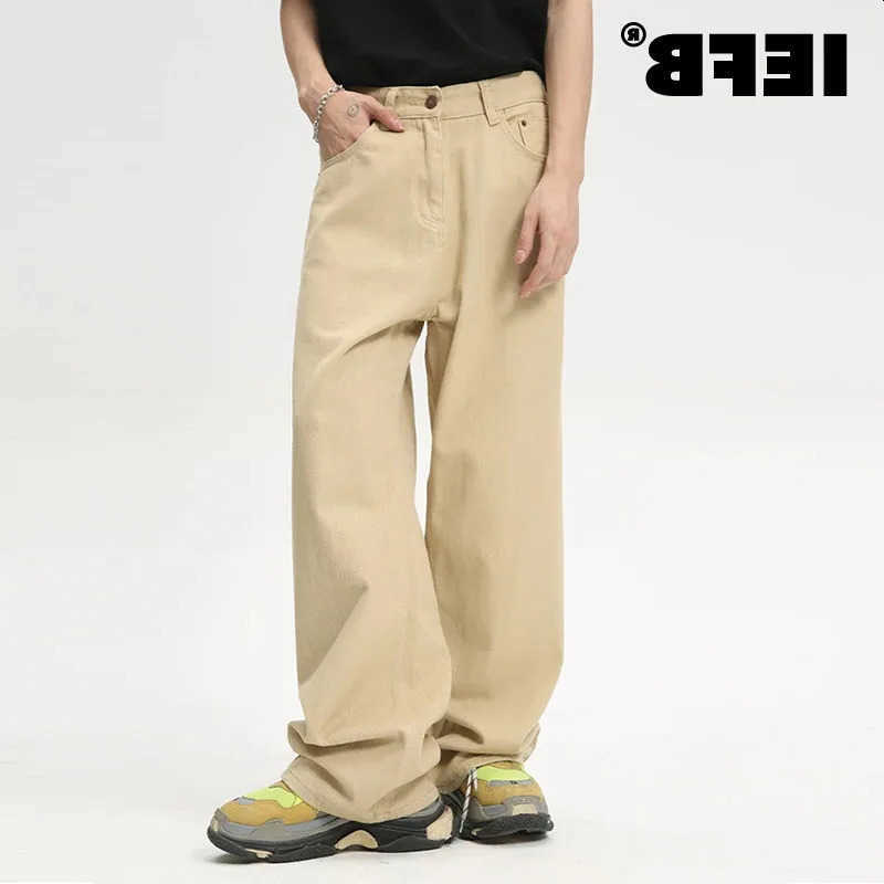 Mens IEFB Causal Jeans Solid Color Straight Wide Leg Denim Pants Summer Vintage Trousers Washed 9C6097 S260612