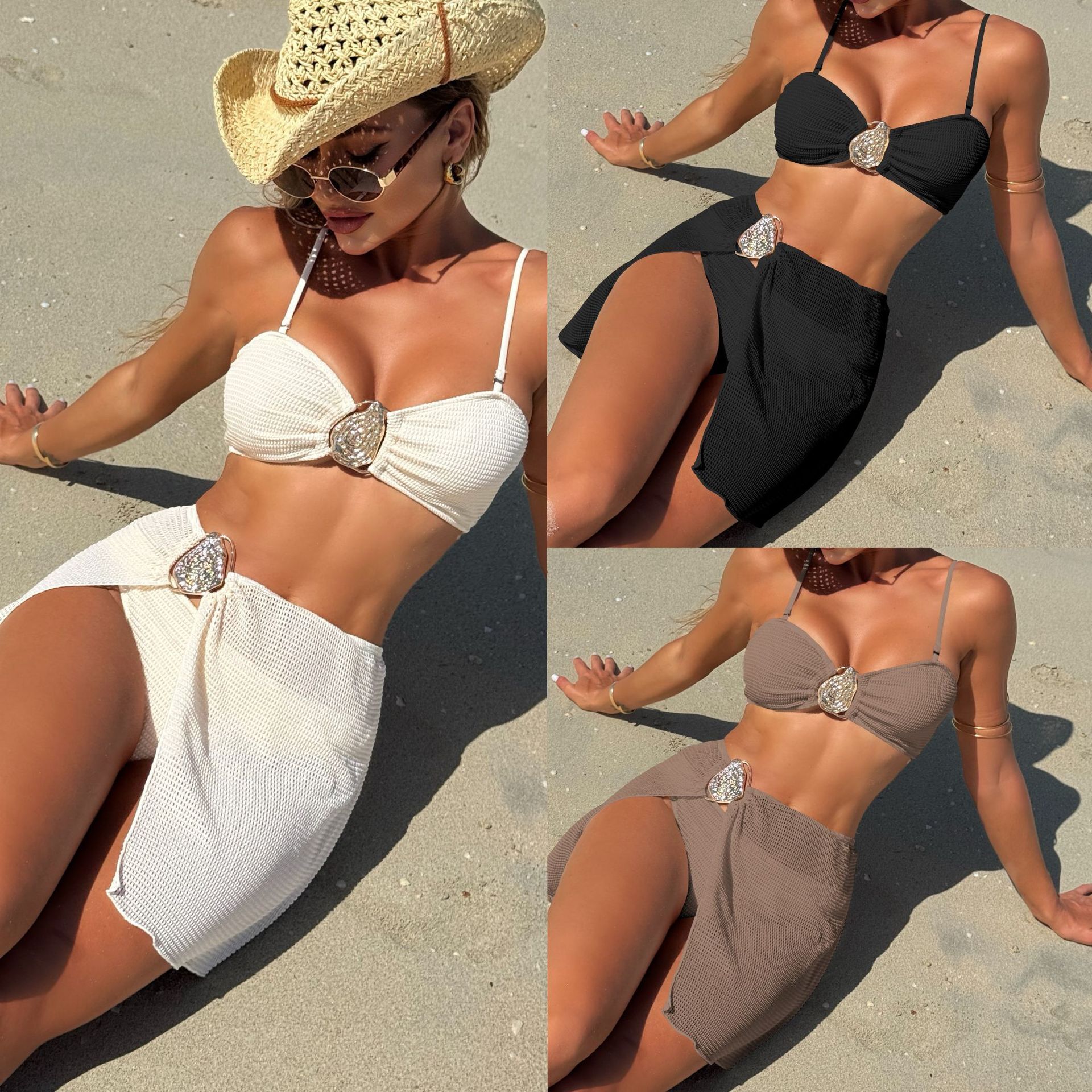 Free shipping 2026 New Style Beach Vacation Three-Piece Set Short Skirt Swimsuit Bikini