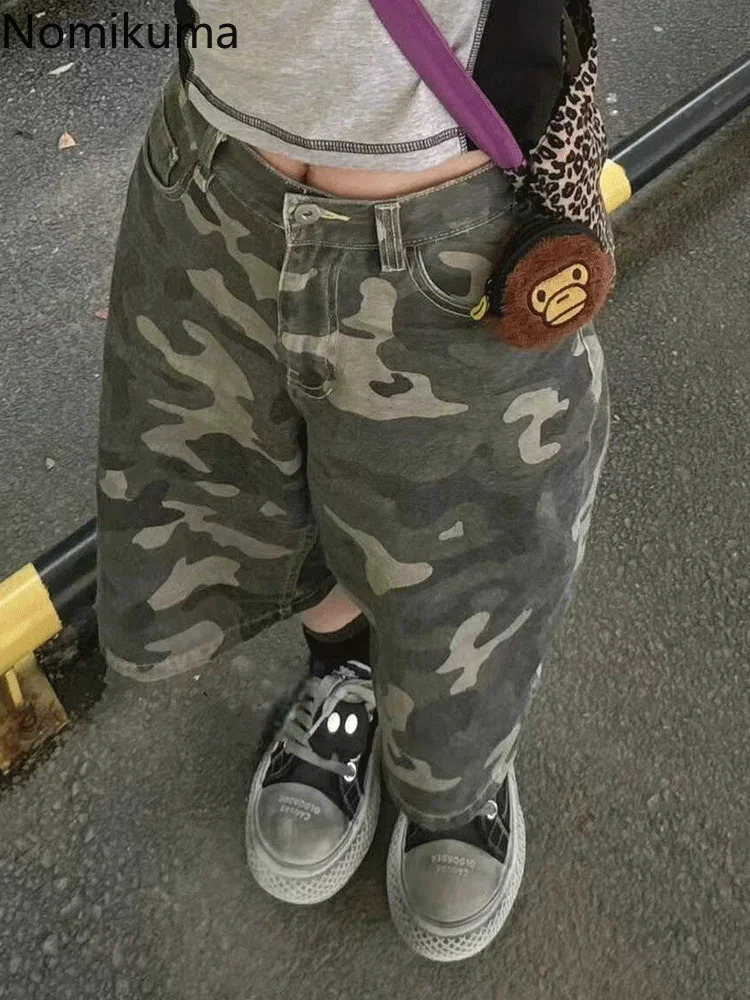 Streetwear Camouflage Denim Shorts Women Clothing Fashion Summer Wide Leg Pants Casual Jeans Trousers Pantalon Femme 260612
