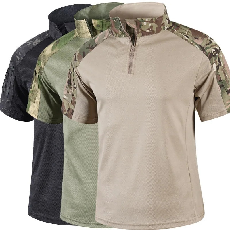 Camo Tactical Shirt Short Sleeve Quick Dry Combat T-Shirt Mens Camouflage Military Army T Shirt Outdoor Hunting Hiking Shirts 260612